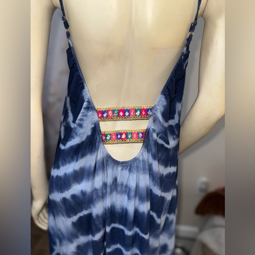 BOHO ME TIE DYE LOW BACK MAXI DRESS 100% RAYON Size M